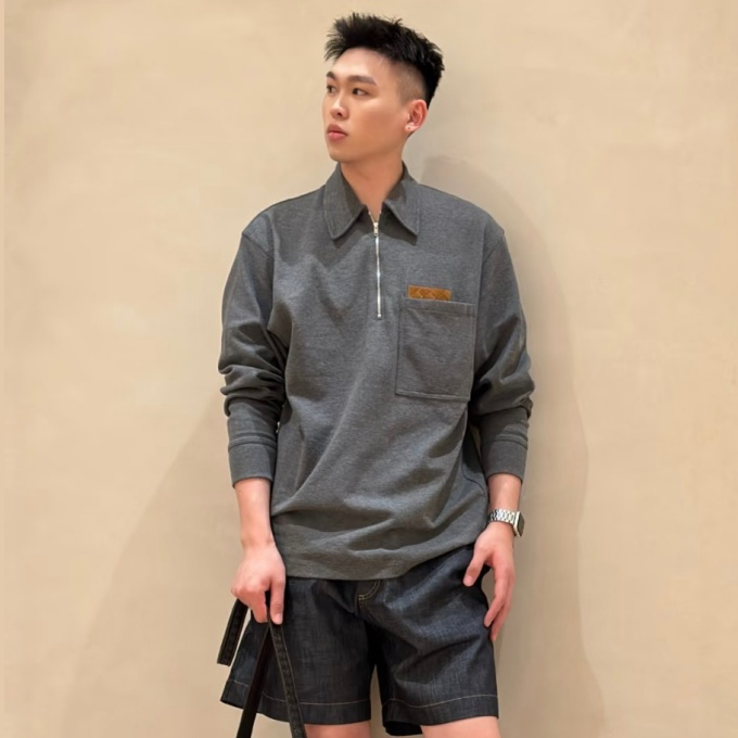 9a+ quality bottega veneta woven leather patch half-zip sweatshirt